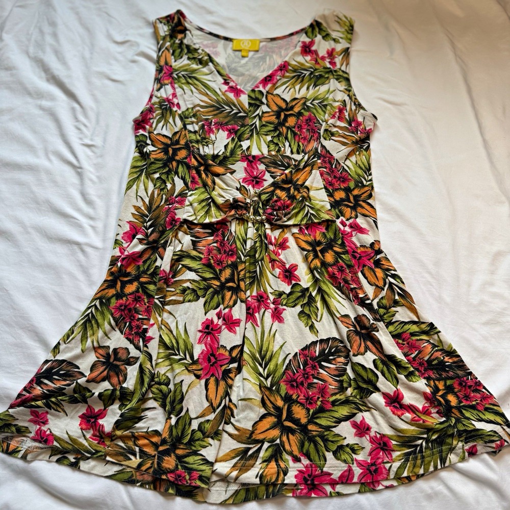Liz Lange Multicolor Tropical Floral Babydoll V-Neck Sleeveless Jersey Dress L